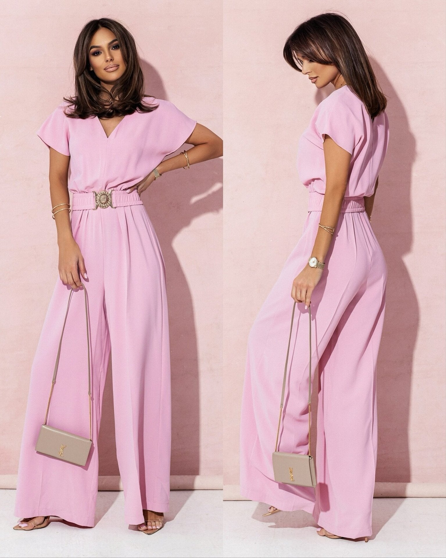 Damen Jumpsuit mit weitem Bein und trendigem Gürtel