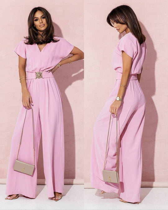 Damen Jumpsuit mit weitem Bein und trendigem Gürtel