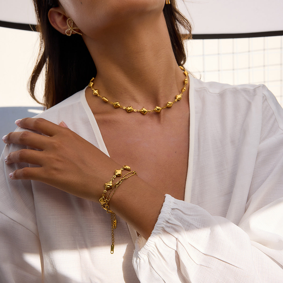Damen Armband mit klassischem Gliederdesign aus hypoallergenem Edelstahl Shop Nory