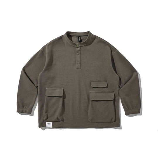 Herren Waffelstrick-Henley-Pullover mit Stehkragen, Druckknopfleiste und großen Utility-Taschen Shop Nory