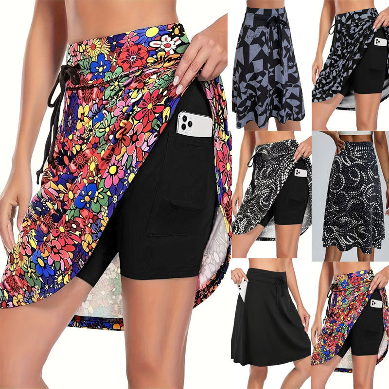 Damen High-Waist Sportrock mit integriertem Shorts und praktischen Taschen