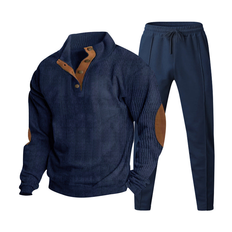 Herren Strukturiertes Henley-Loungewear-Set mit Ellenbogen-Patches & tapered Jogginghose Shop Nory