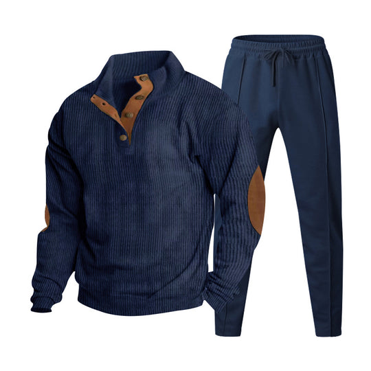 Herren Strukturiertes Henley-Loungewear-Set mit Ellenbogen-Patches & tapered Jogginghose Shop Nory
