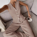 Damen Eleganter Anzug mit ärmellosem Blazer und weiten Hosen Shopnory