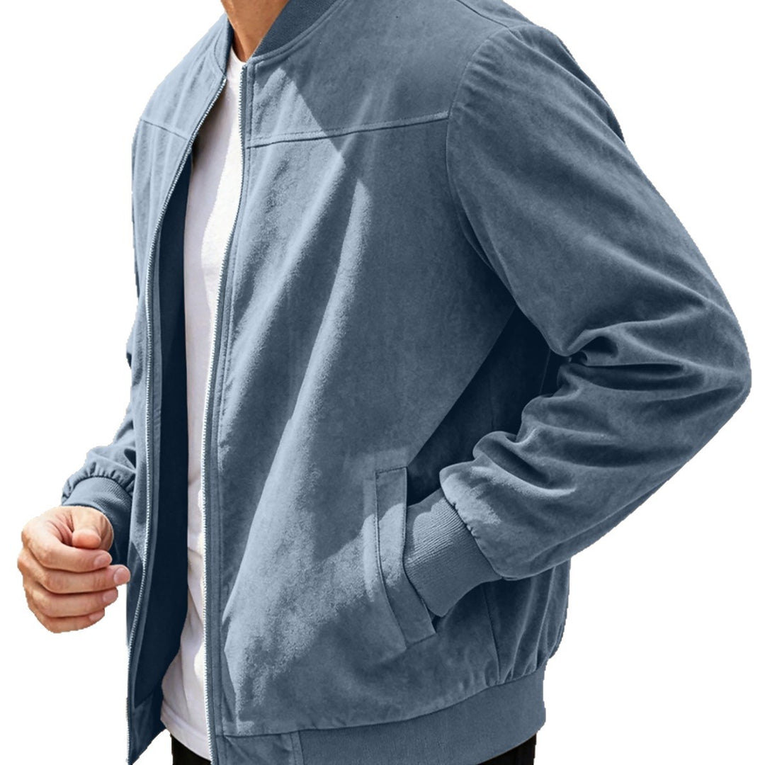 Herren Veloursleder-Bomberjacke mit Stehkragen, Rippbündchen und durchgehendem Reißverschluss Shop Nory