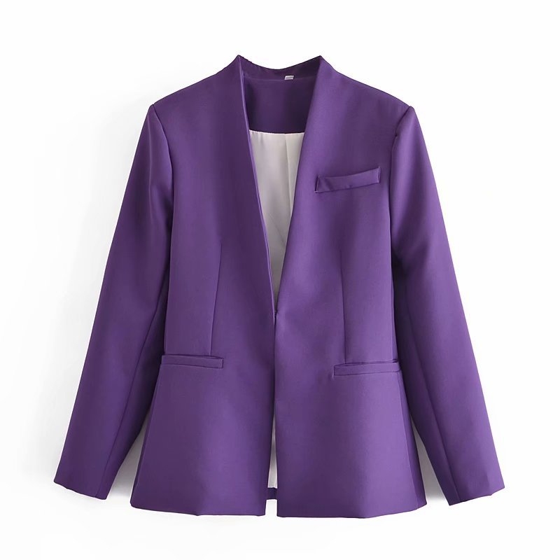Damen Taillierter Blazer ohne Revers mit offener Front und Paspeltaschen Shop Nory