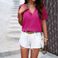 Damen Bluse mit eleganten Spitzenärmel und V-Ausschnitt Shopnory