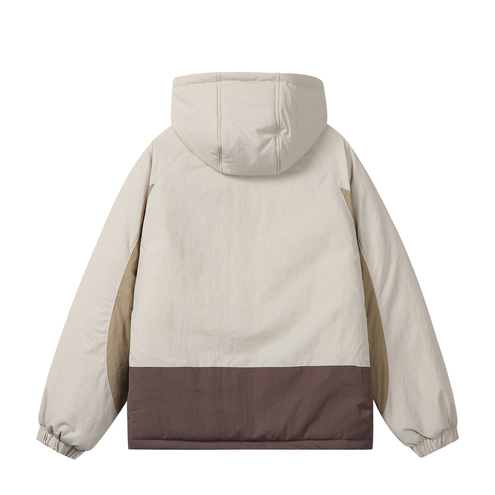 Unisex Boxy Colorblock Kapuzenpufferjacke mit winddichter Hülle und Reißverschlusstaschen Shop Nory