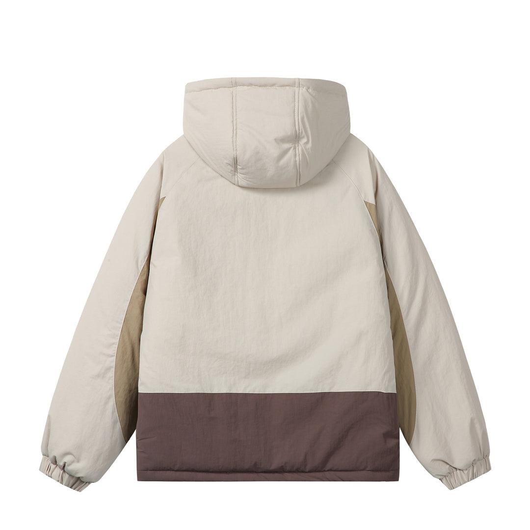 Unisex Boxy Colorblock Kapuzenpufferjacke mit winddichter Hülle und Reißverschlusstaschen Shop Nory
