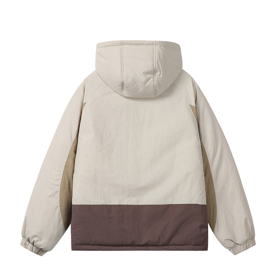 Unisex Boxy Colorblock Kapuzenpufferjacke mit winddichter Hülle und Reißverschlusstaschen Shop Nory