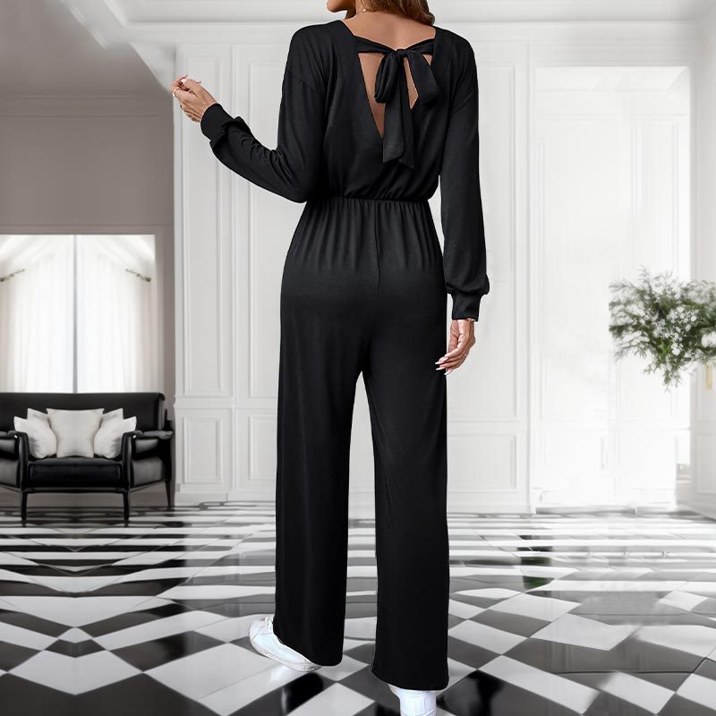 Damen Lässiger Einteiler mit elastischer Taille, Seitentaschen und weitem Bein Shop Nory