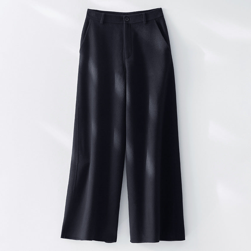 Damen Weite Wollhose mit hohem Bund und Taschen Shop Nory