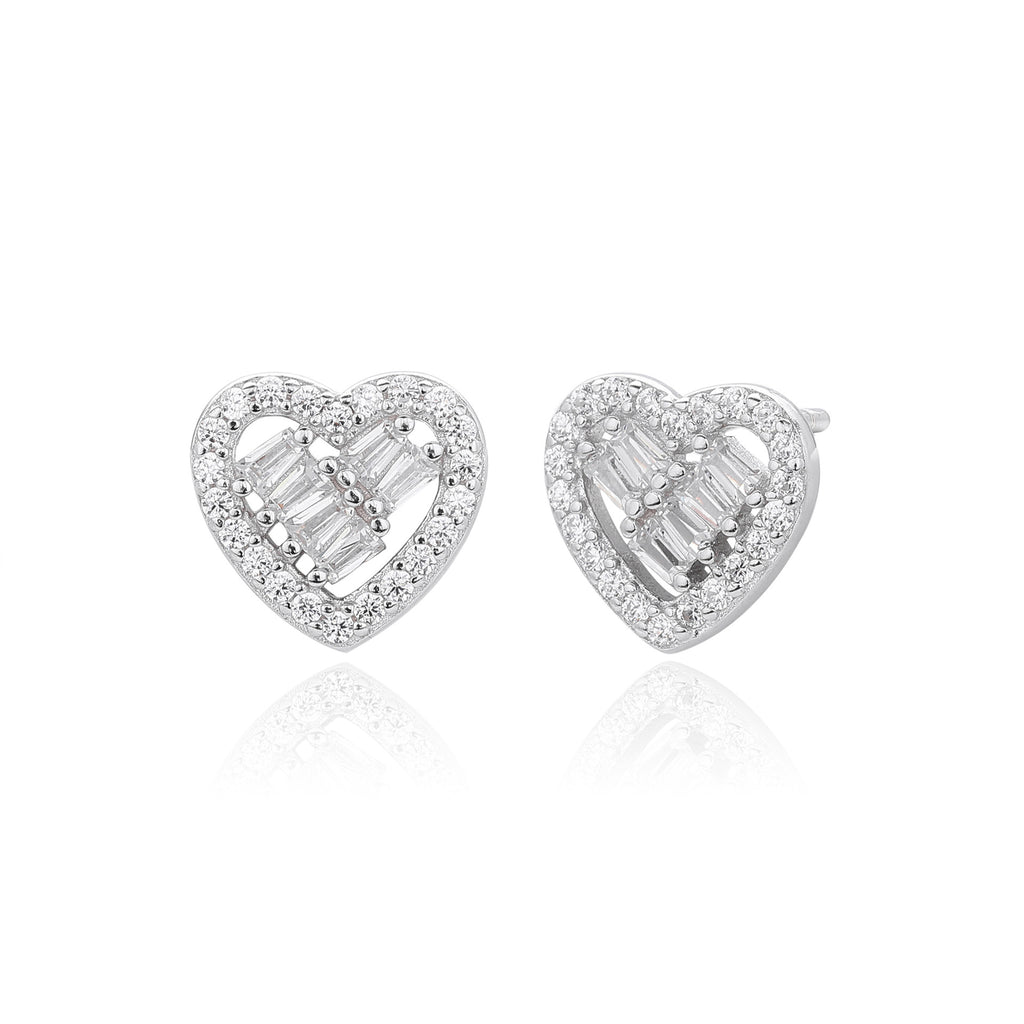 Damen Ohrstecker im romantischen Herzdesign mit funkelnden Zirkonia und 925 Sterling Silber Shop Nory
