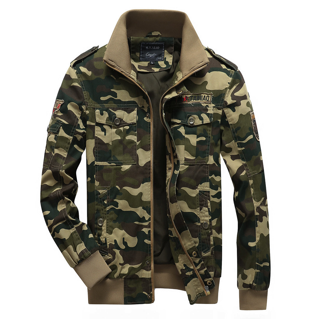Herren Camo-Utility-Bomberjacke mit Stehkragen, Mehrfach-Taschen und Rippbündchen Shop Nory