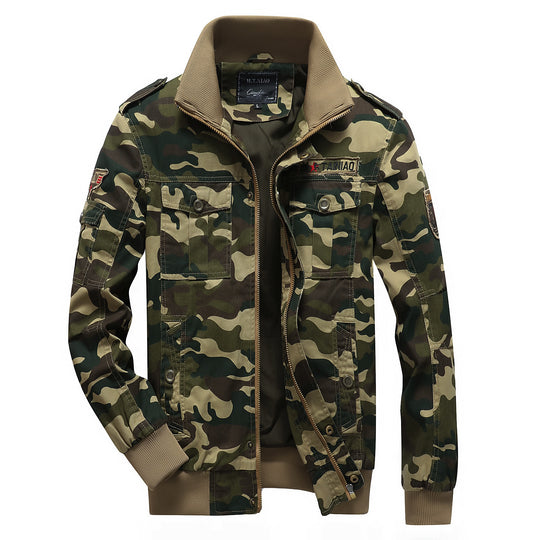 Herren Camo-Utility-Bomberjacke mit Stehkragen, Mehrfach-Taschen und Rippbündchen Shop Nory