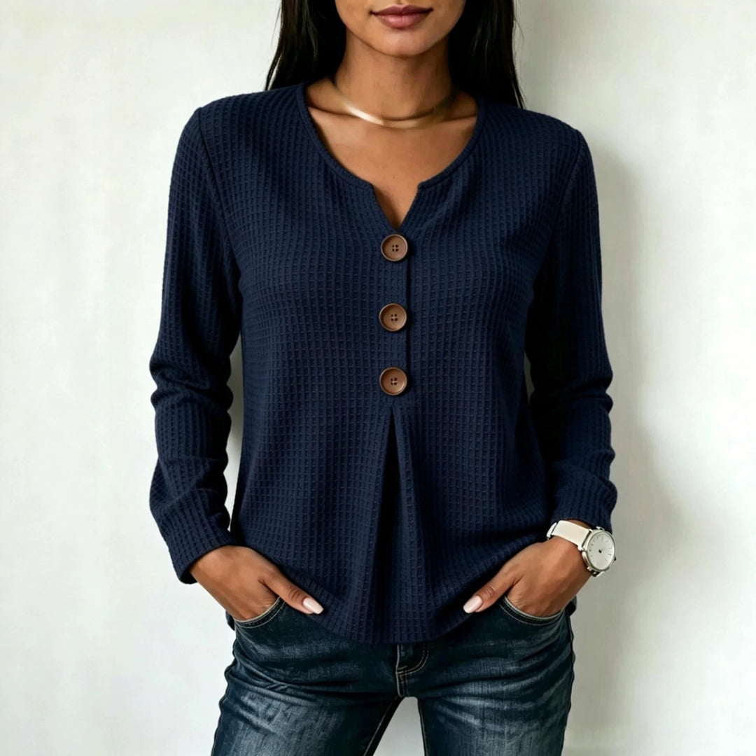 Damen Modisches Langarmshirt mit Knopfdetails Shop Nory