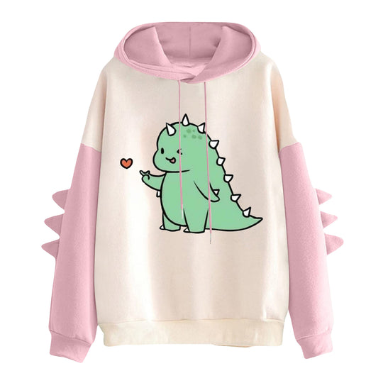 Damen nan Kapuzenpullover mit niedlichem Dinosaurierprint und dreidimensionalen Stacheln Shop Nory