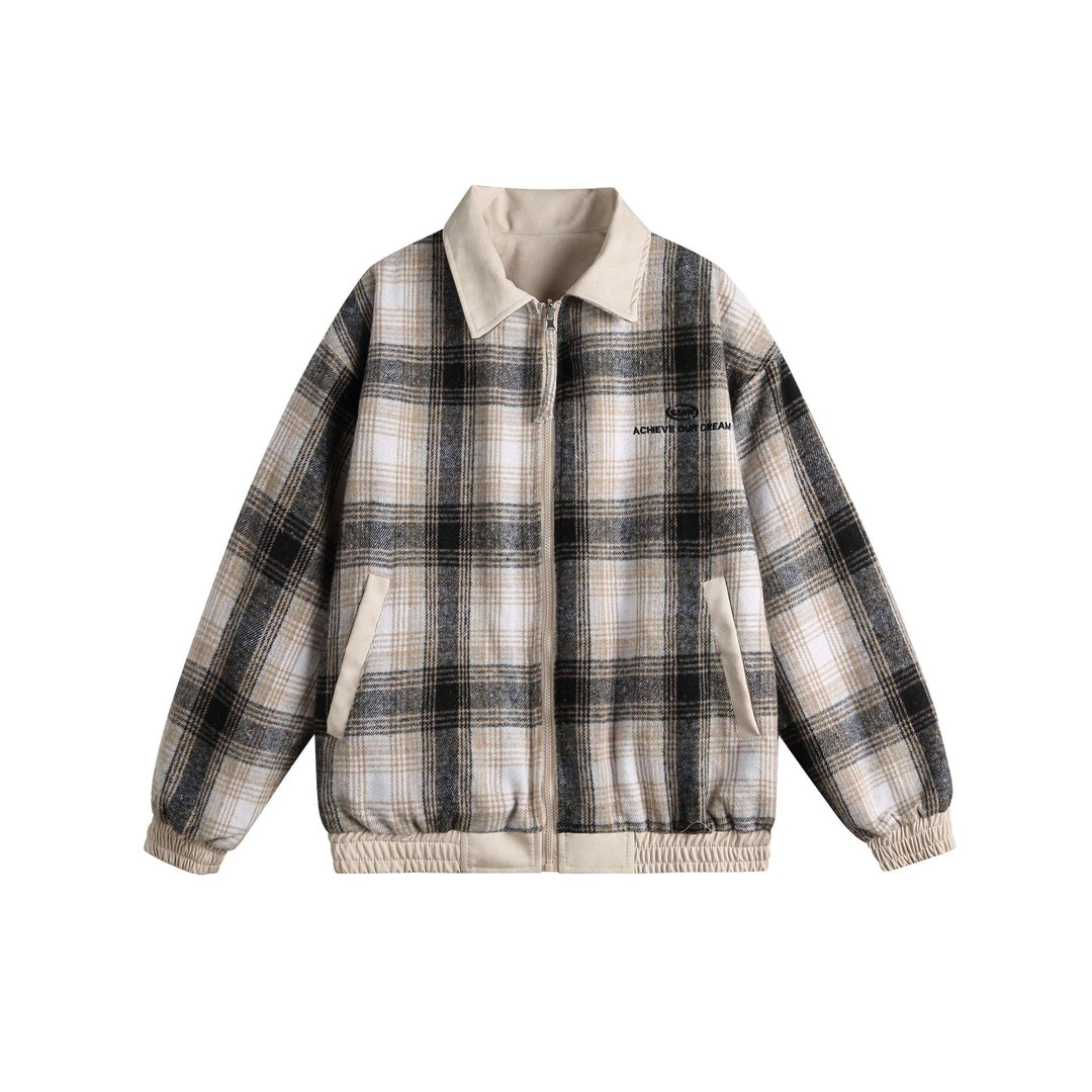 Damen Kurz geschnittene Boxy‑Jacke aus Wildleder‑Optik mit kariertem Kragen und elastischem Saum Shop Nory