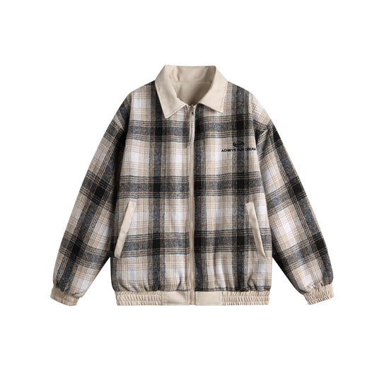 Damen Kurz geschnittene Boxy‑Jacke aus Wildleder‑Optik mit kariertem Kragen und elastischem Saum Shop Nory