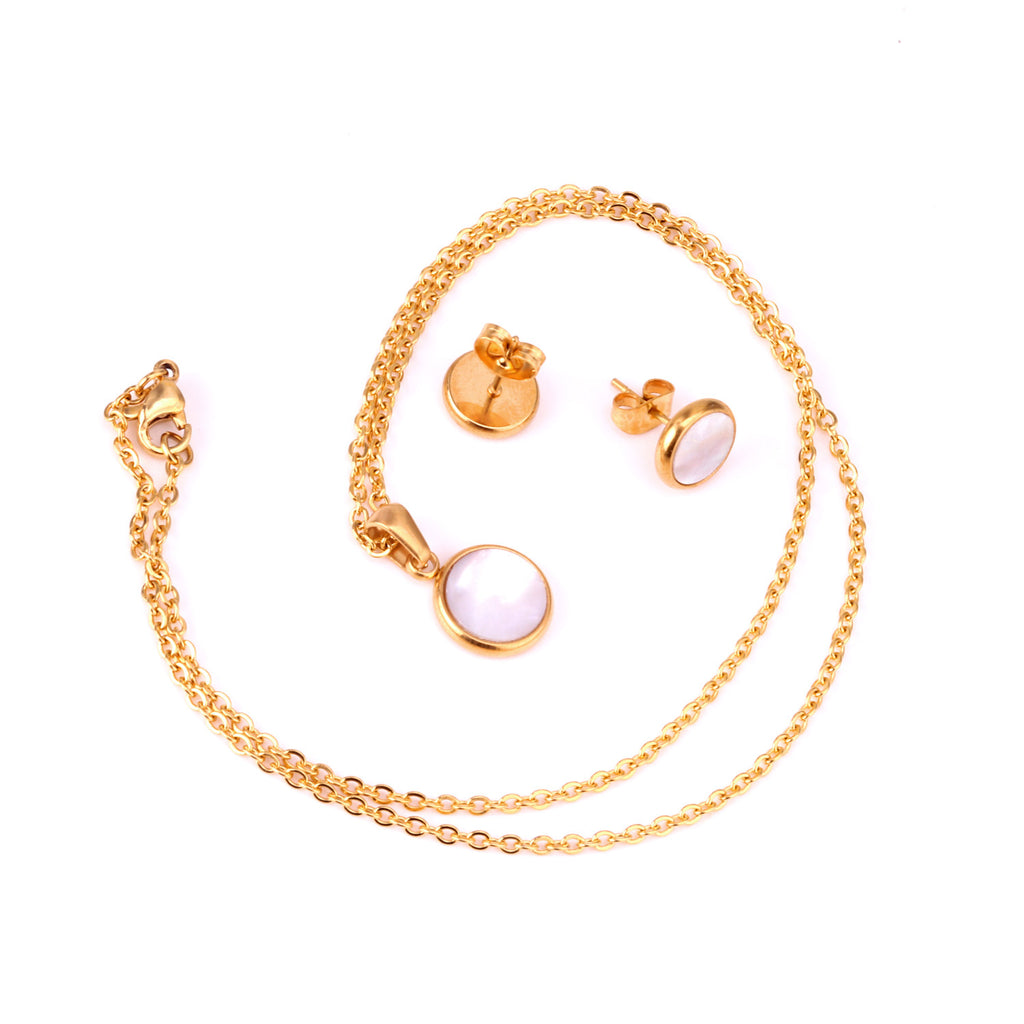 Damen Schmuckset mit goldplattiertem Edelstahl und schimmernden Mother-of-Pearl-Elementen Shop Nory