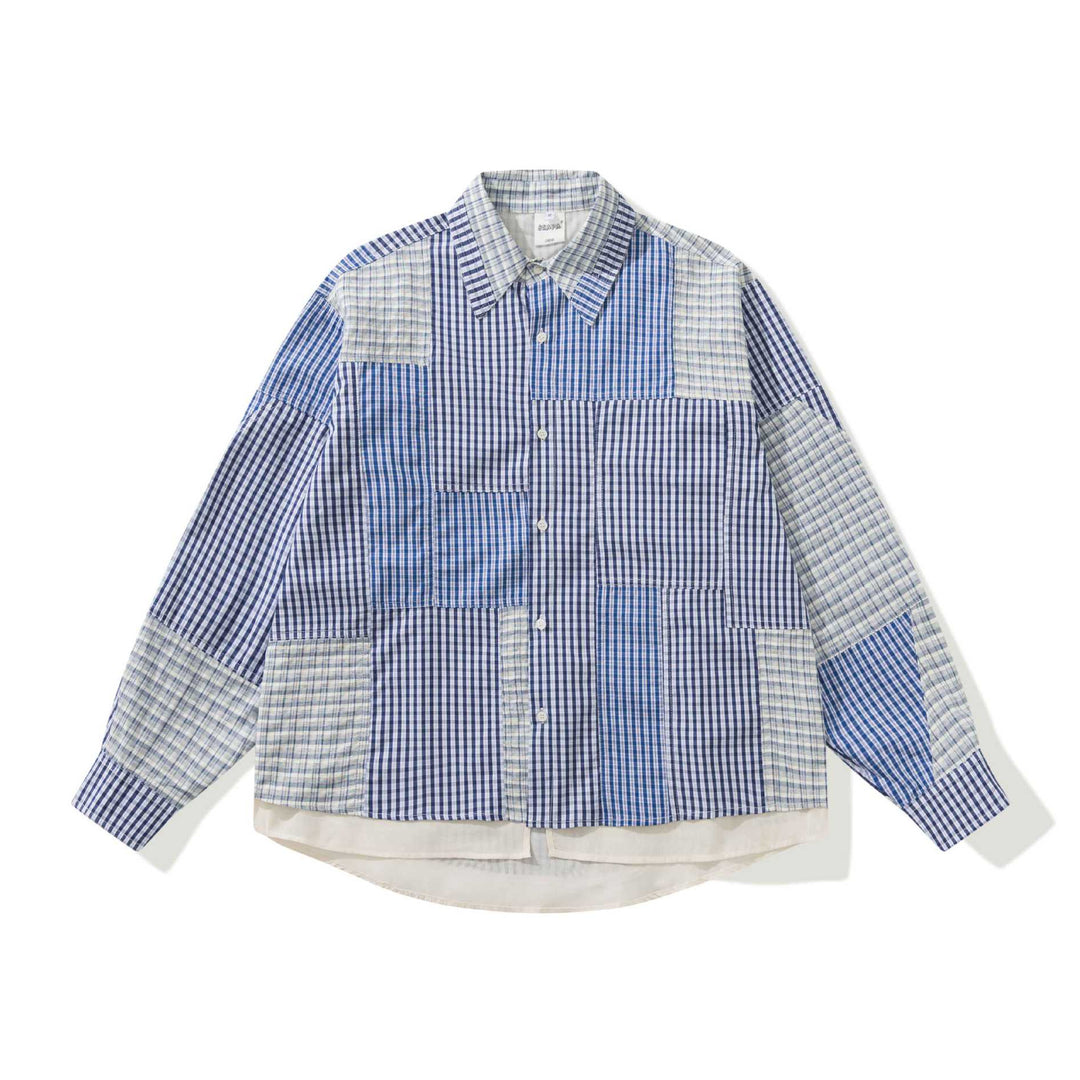 Unisex Patchwork-kariertes Overshirt mit verlängertem Saum Shop Nory