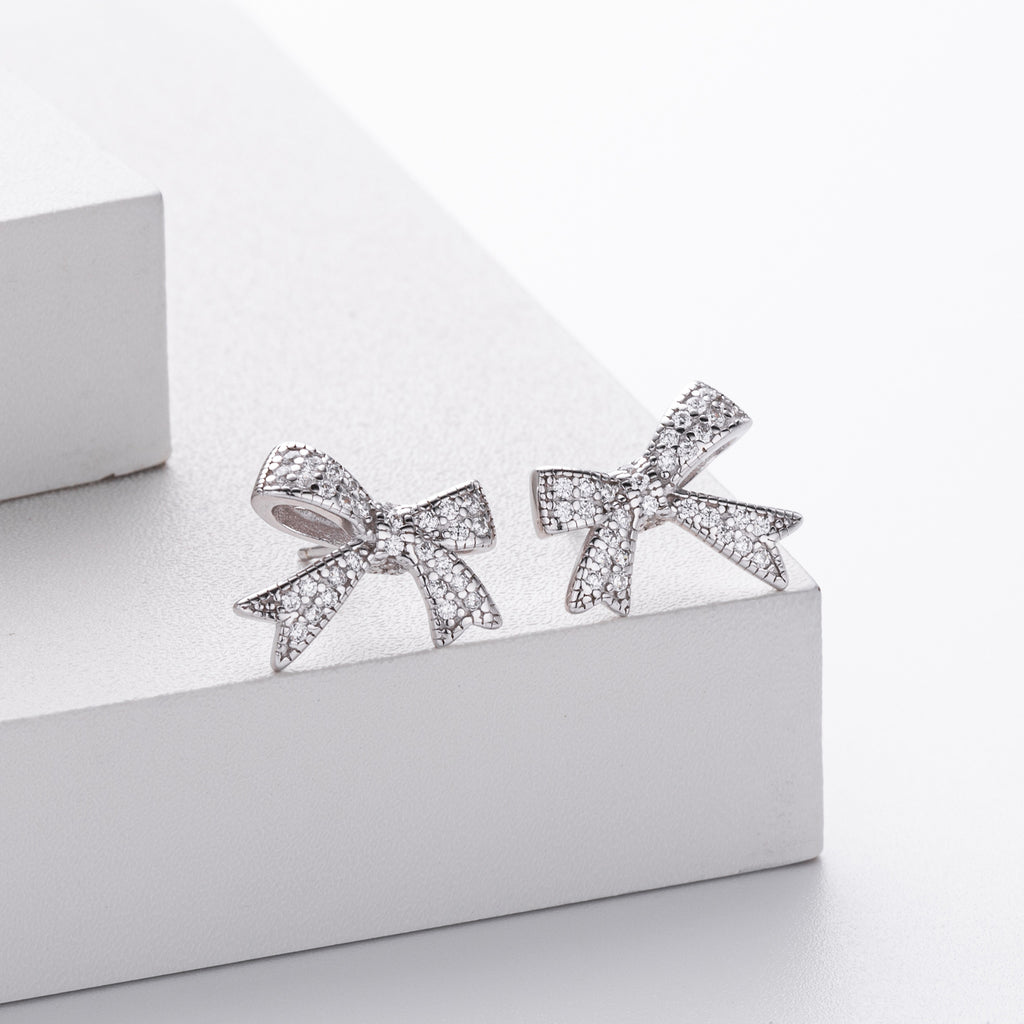 Damen Ohrringe im Schleifen-Design aus 925 Sterling Silber mit Zirkonia Shop Nory