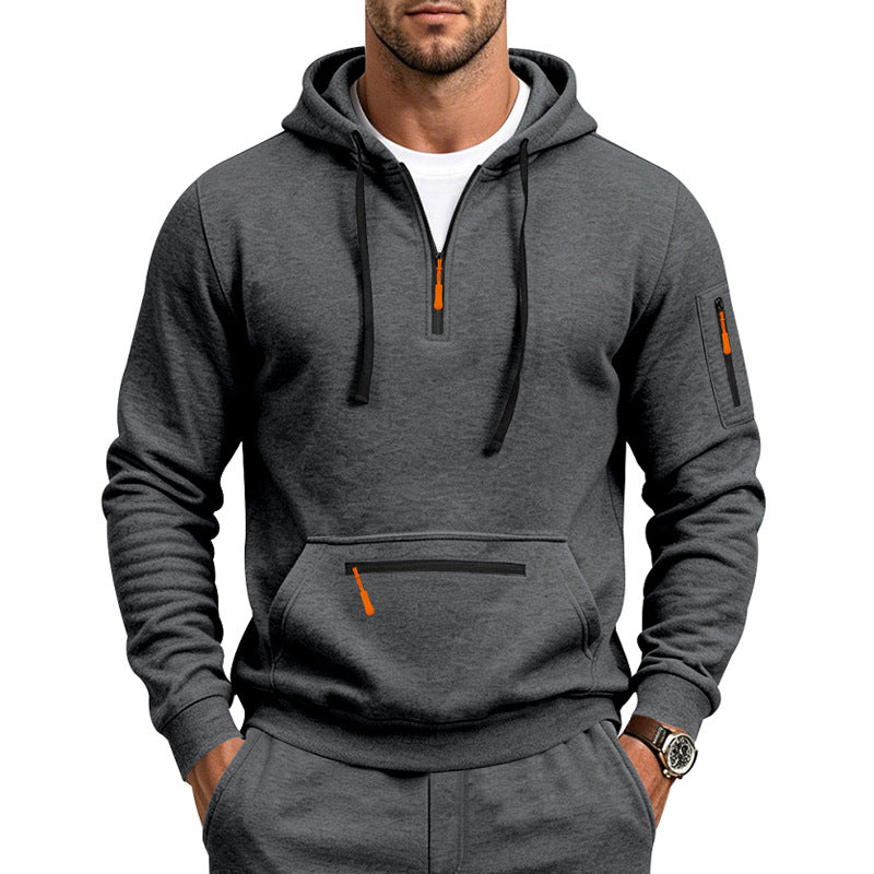 Herren Kapuzensweatshirt mit halbem Reißverschluss und Utility-Ärmeltasche Shop Nory