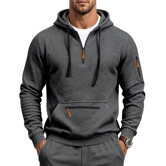 Herren Kapuzensweatshirt mit halbem Reißverschluss und Utility-Ärmeltasche Shop Nory