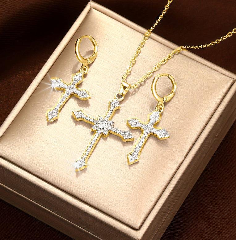 Damen Kreuzanhänger Schmuckset mit funkelnden Zirkonia Shop Nory
