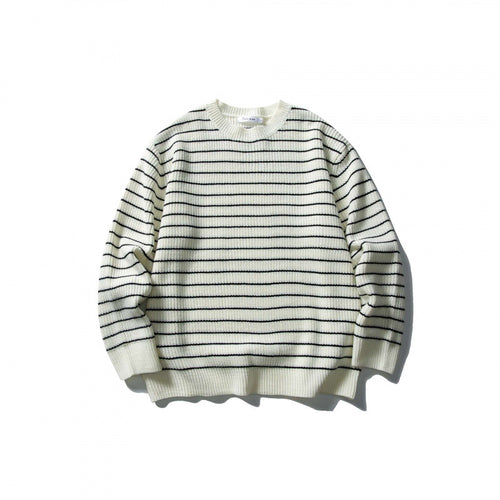 Unisex Oversize Streifen-Strickpullover mit Rundhalsausschnitt und geripptem Saum Shop Nory