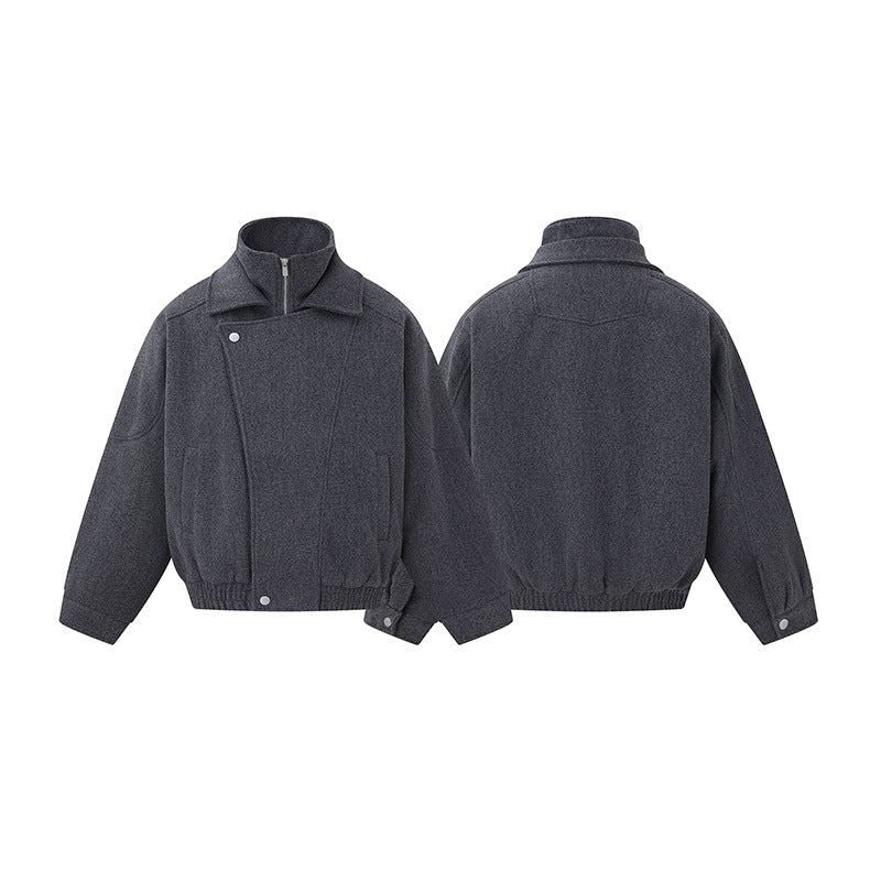 Herren Boxy Wollmix-Blousonjacke mit asymmetrischem Doppelverschluss und hohem Stehkragen Shop Nory