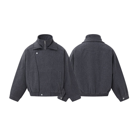 Herren Boxy Wollmix-Blousonjacke mit asymmetrischem Doppelverschluss und hohem Stehkragen Shop Nory