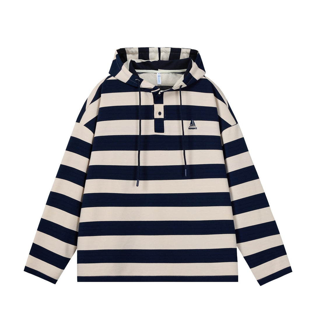 Herren Gestreiftes Kapuzen-Rugbyshirt im Oversize-Schnitt mit Knopfleiste Shop Nory