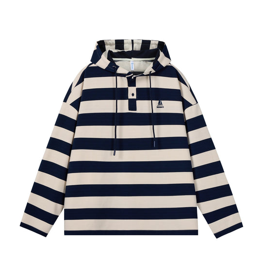 Herren Gestreiftes Kapuzen-Rugbyshirt im Oversize-Schnitt mit Knopfleiste Shop Nory