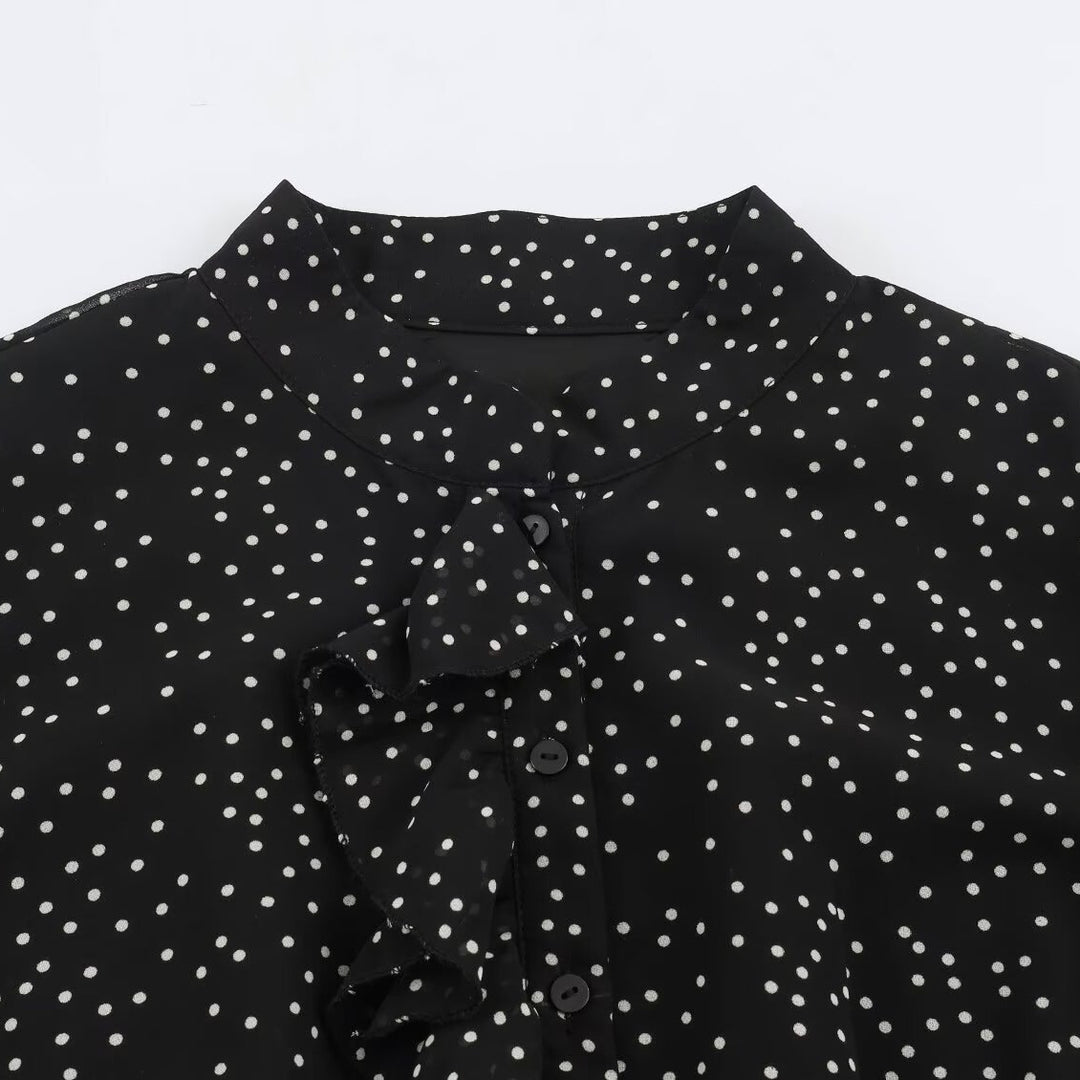 Damen Midikleid mit Rüschenfront, Stehkragen und ausgestelltem A-Linien‑Rock Shop Nory