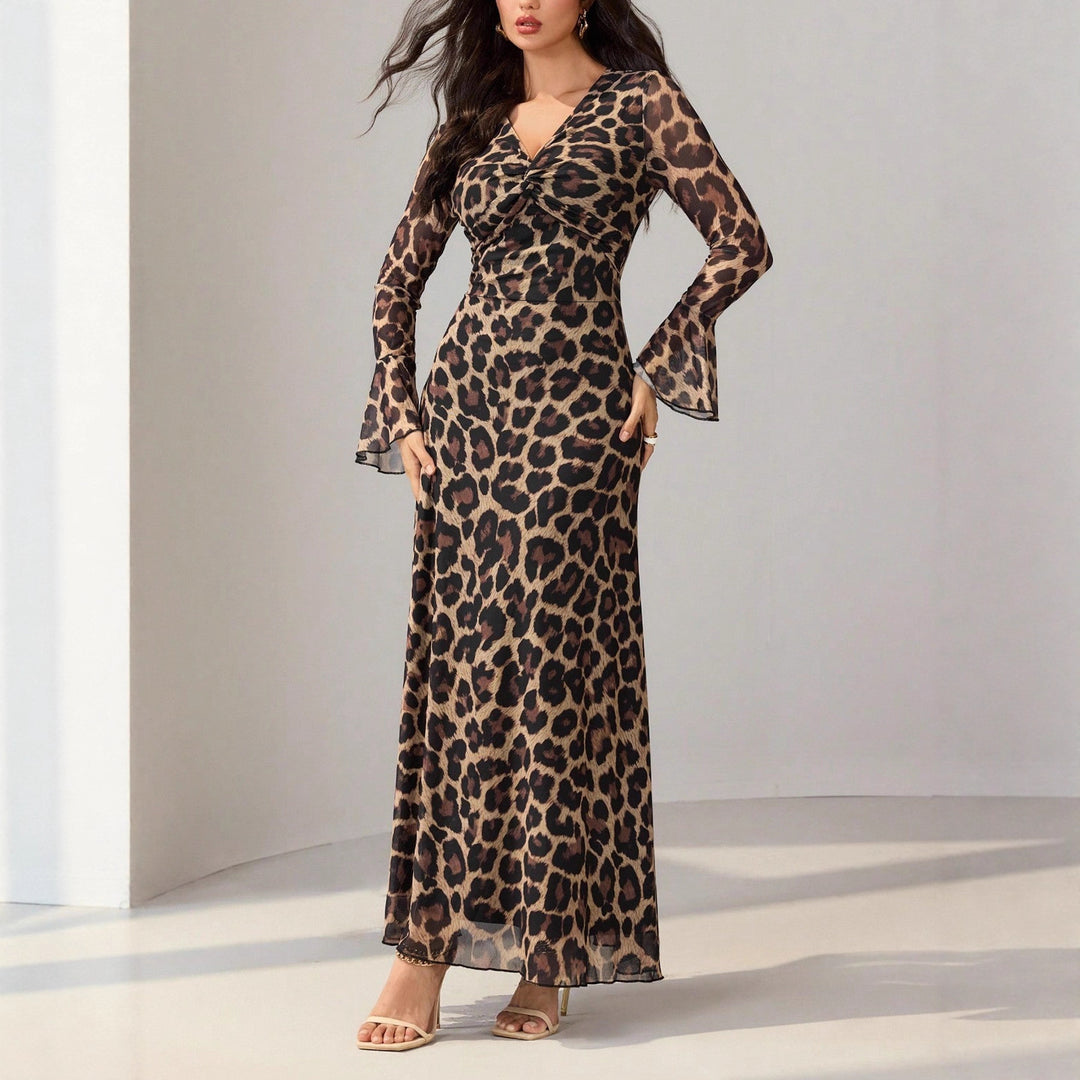 Damen Midikleid mit Knotenfront und Trompetenärmeln Shop Nory