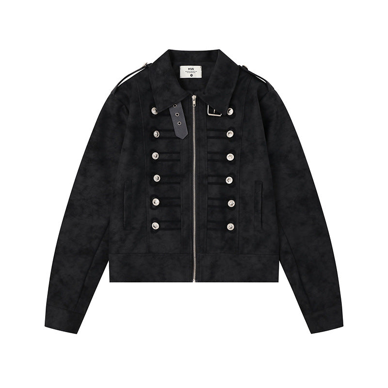 Damen Militärisch inspirierte kurze Jacke mit Reißverschluss, dekorativen Knopfleisten und Schulterklappen Shop Nory