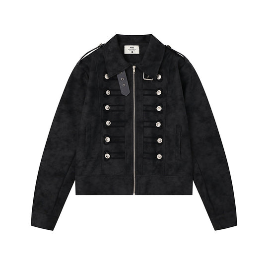 Damen Militärisch inspirierte kurze Jacke mit Reißverschluss, dekorativen Knopfleisten und Schulterklappen Shop Nory
