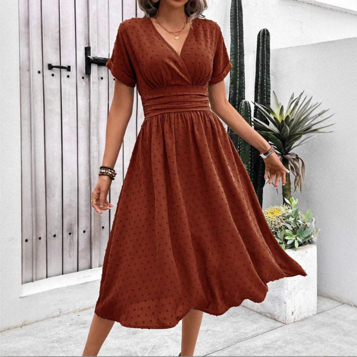 Damen Midikleid mit V-Ausschnitt und Taillenakzent