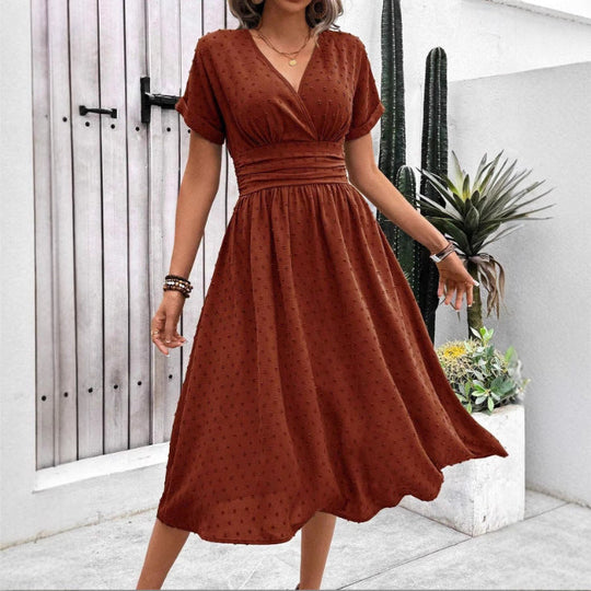 Damen Midikleid mit V-Ausschnitt und Taillenakzent