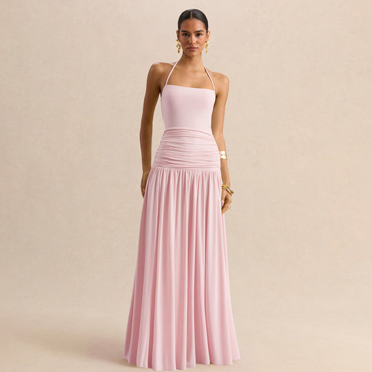 Damen Maxikleid mit Raffungen und schulterfreiem Design