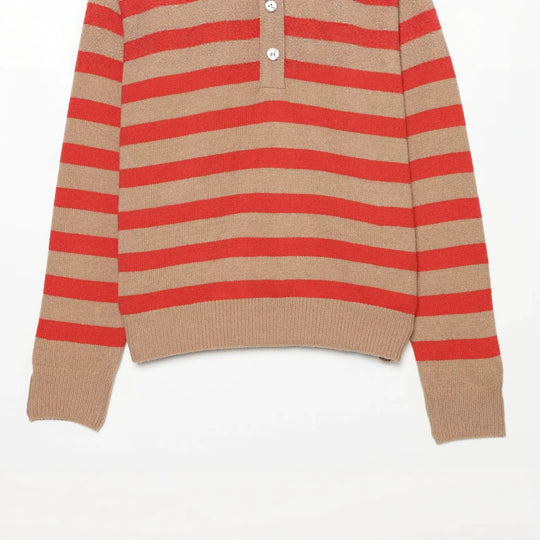 Damen Gestreifter Strickpullover mit Henley-Knopfleiste Shop Nory