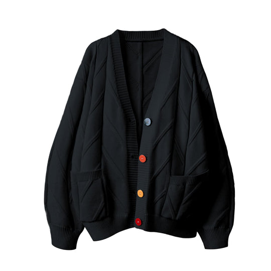 Damen Stylischer Strickcardigan mit bunten Knöpfen und aufwendigem Design