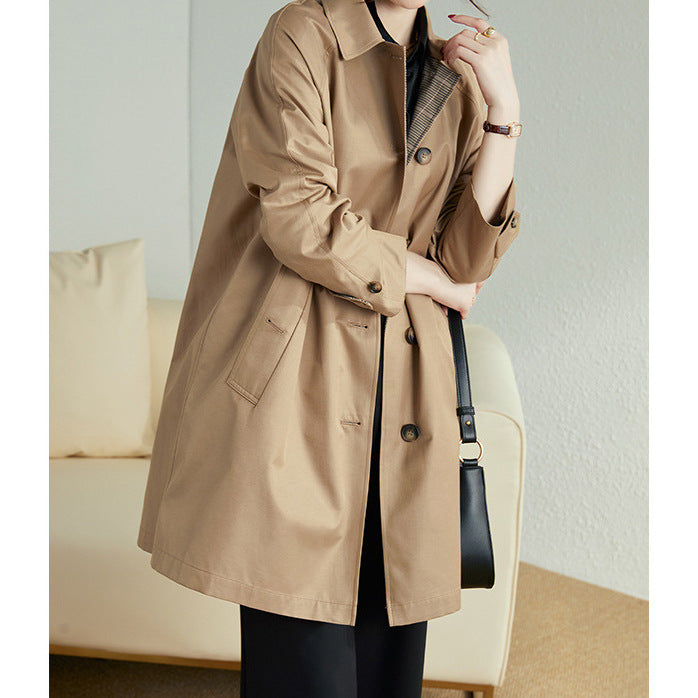 Damen Modische Trenchjacke mit stilvollem Kragen und praktischen Taschen Shop Nory