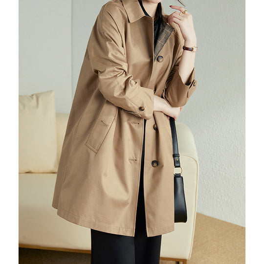 Damen Modische Trenchjacke mit stilvollem Kragen und praktischen Taschen Shop Nory