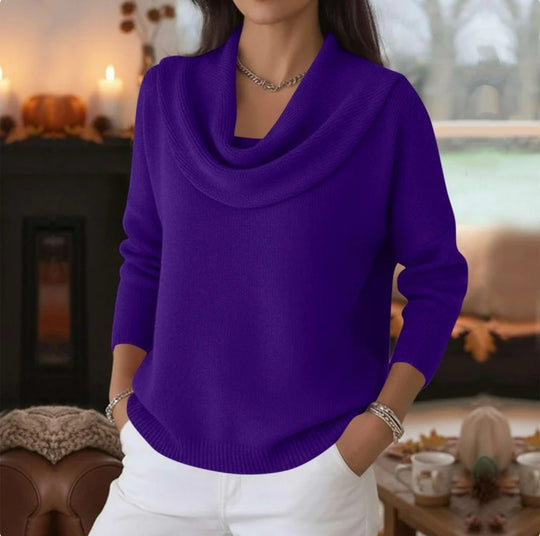 Damen Lässiger Schalkragen-Feinstrickpullover mit überschnittener Schulter und geripptem Saum Shop Nory