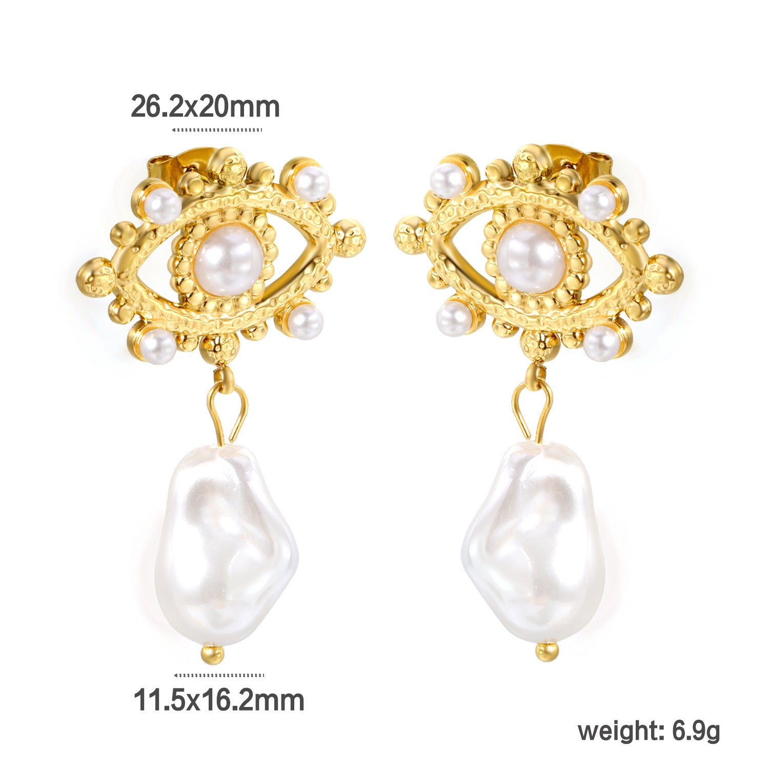 Damen Ohrringe mit perlmutförmigem Anhänger und eleganten goldenen Details Shop Nory