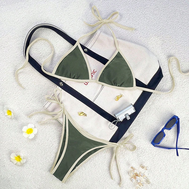 Damen Triangel-Bikini mit kontrastierenden Trägern