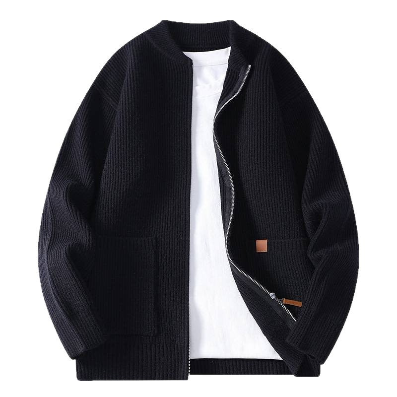 Herren Strukturierte Bomber-Strickjacke mit durchgehendem Metallreißverschluss und aufgesetzten Taschen Shop Nory