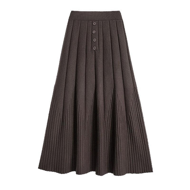 Damen Eleganter Plissee-Rock mit Knopfdetails Shop Nory